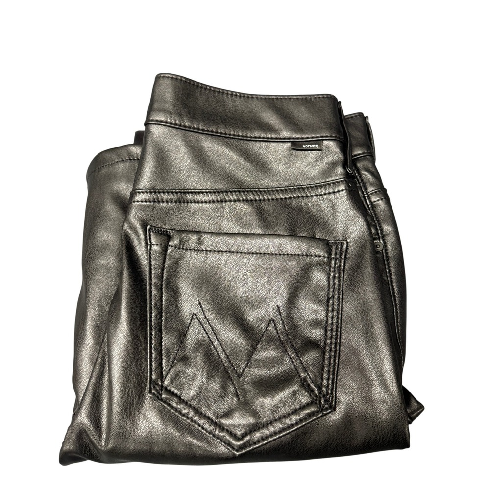 Mother Faux Leather Pants Womens 26 The Insider Flood Black‎ Wax On Wax Off